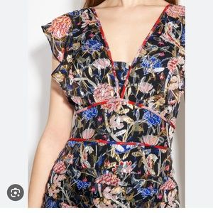 Ba&sh jade metallic floral silk v-neck mini dress size 1